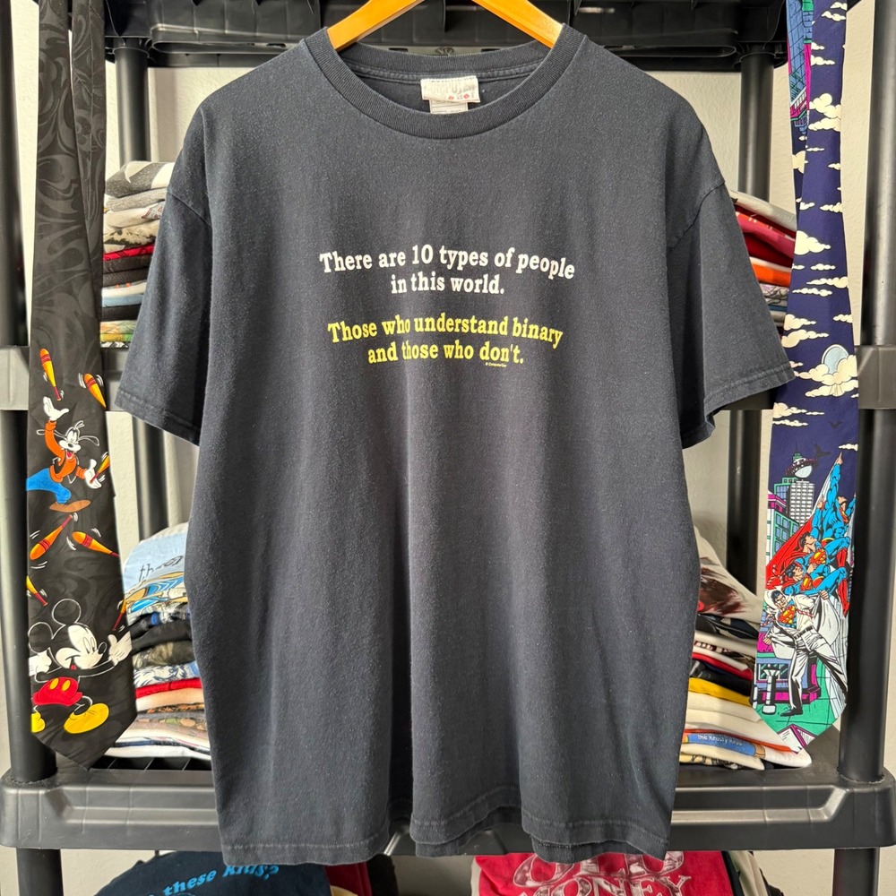 Vintage Black Computer Binary Joke Programmer Graphic T Shirt XL